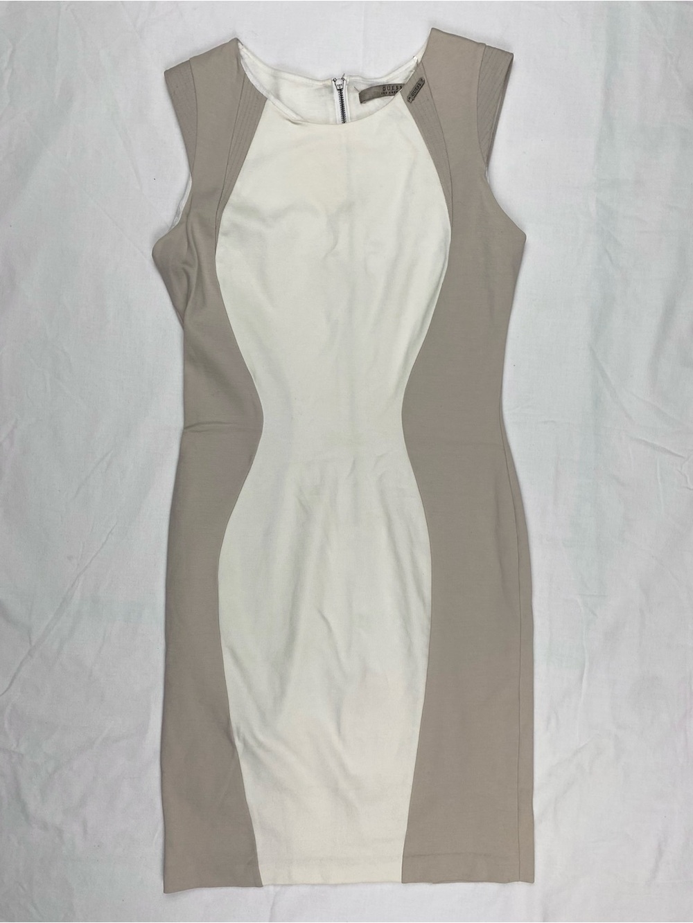 GUESS Two-Tone Cream and Taupe Midi Sheath Dress